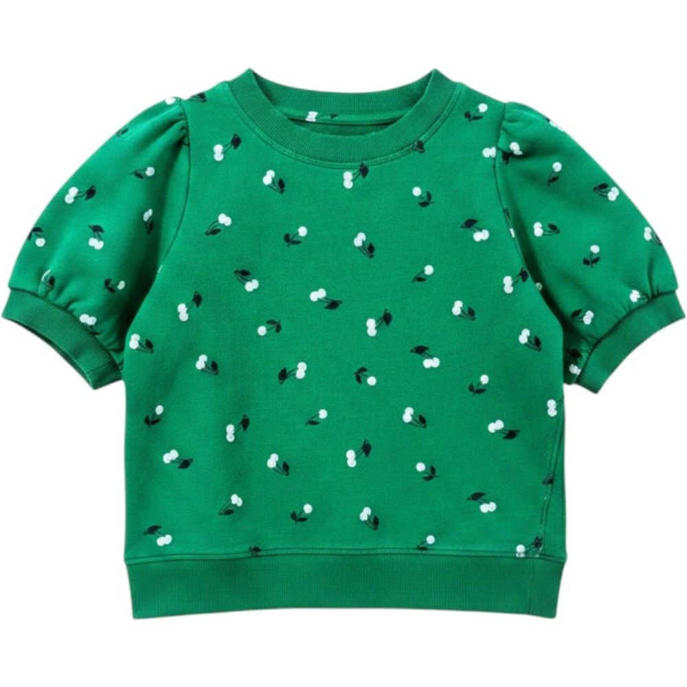 Maeve Cherry Print Puff Sleeve Sweatshirt Womens XS Green Cotton Knit Top